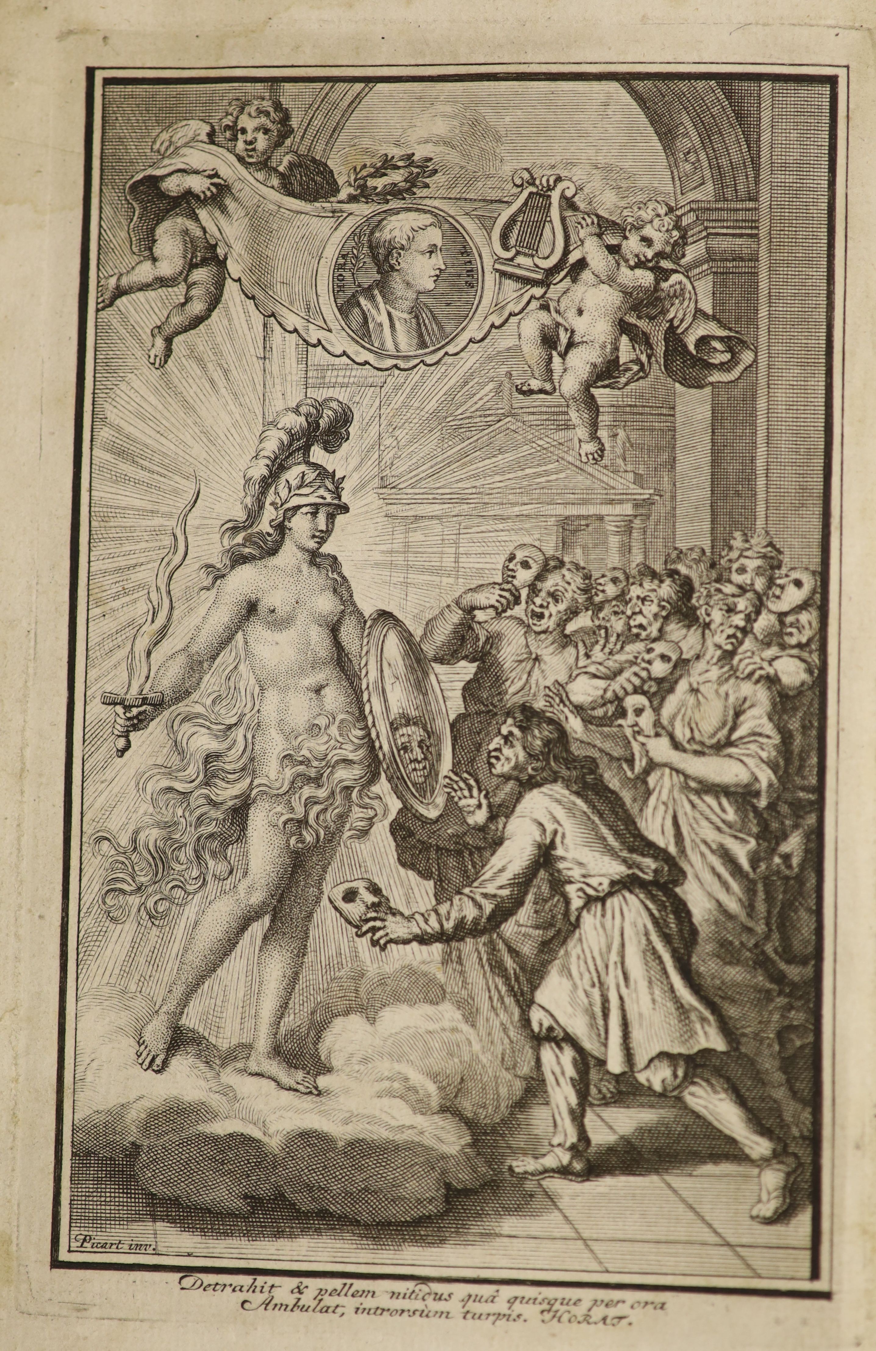 Cunningham, Alexander (editor) - Q. Horatii Flacci Poemata, vol 1, (of 2), 8vo, half calf, engraved frontispiece, Thomam Jonsonium, Hagar Comitum, 1721